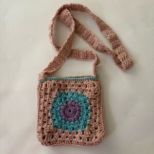 Handcrafted Crochet Brand New Crossbody Bag - Beige and Purple